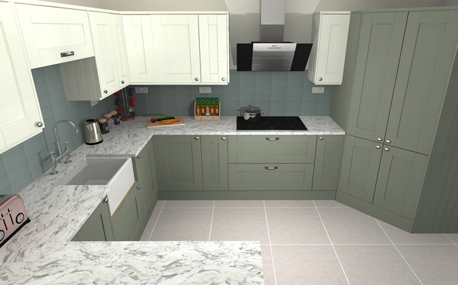 A photo-realistic kitchen design render from our free design service