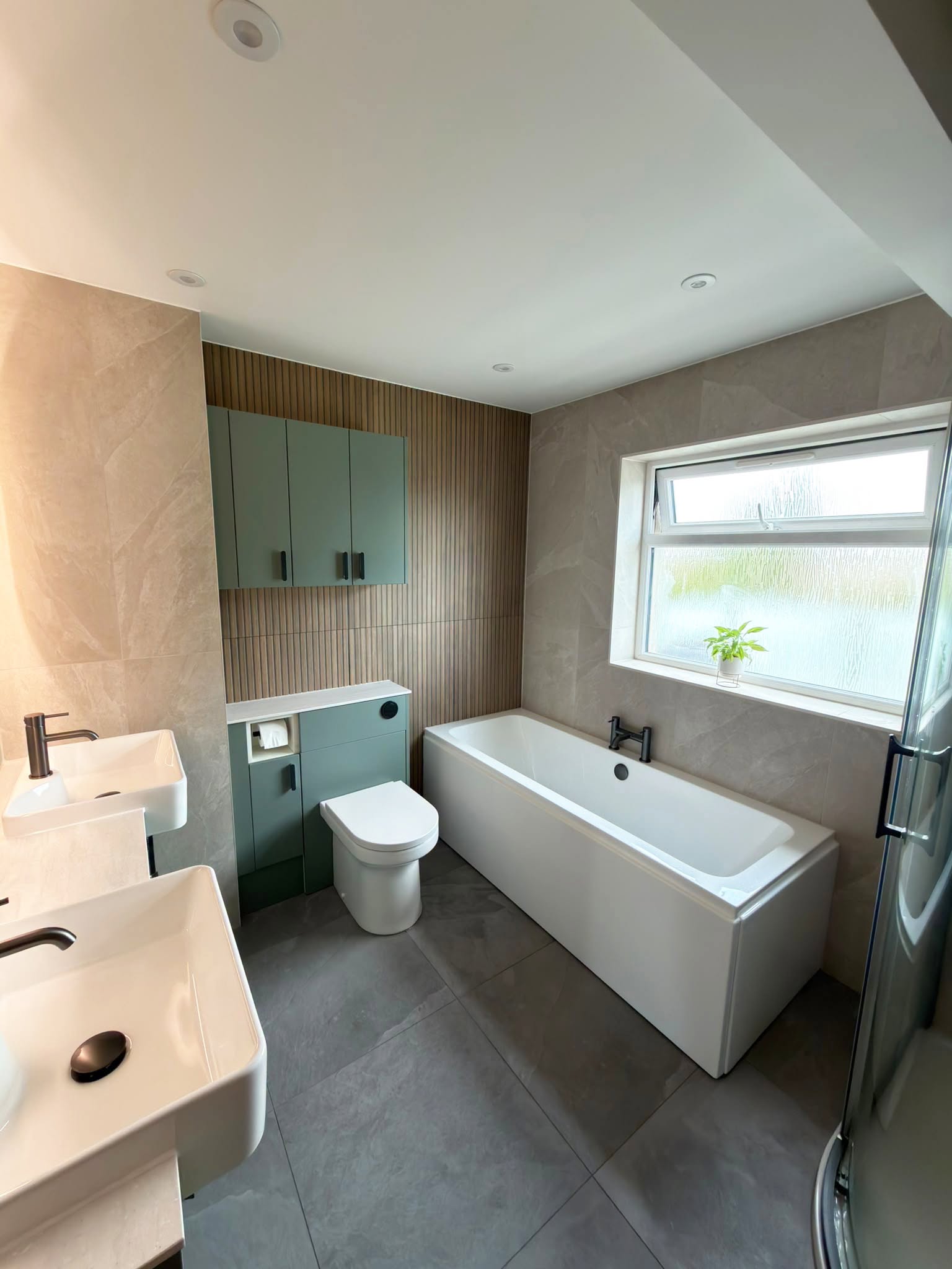 The finished Reed Green bathroom seen from the doorway