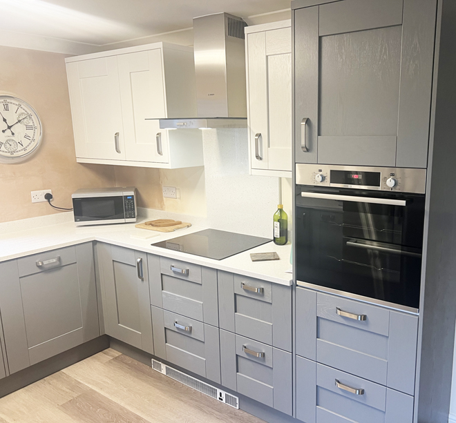 Curved end units in white woodgrain