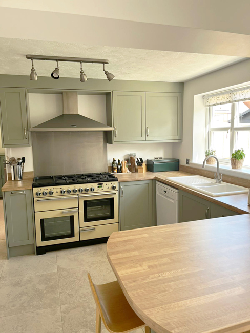 French grey shaker kitchen with a range cooker