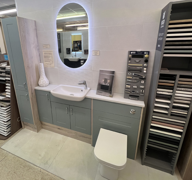 Avalon Daresbury in Fjord Green display in our showroom